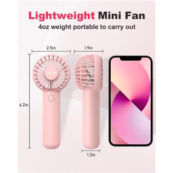 Handheld Fan Mini Portable Fan USB Rechargeable Battery Fan Pink - Picture 2 of 7